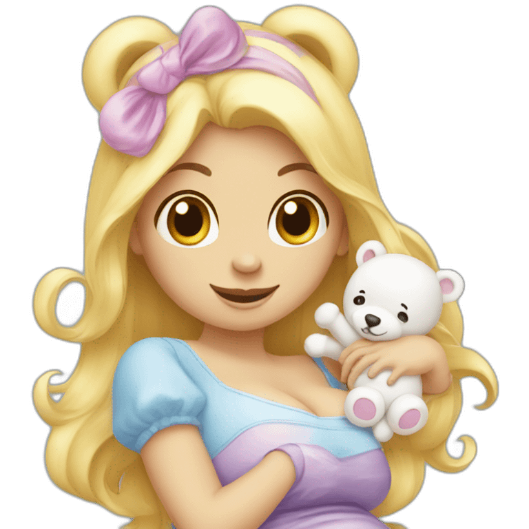 Women pregnant with a dress with care bears toon on it emoji