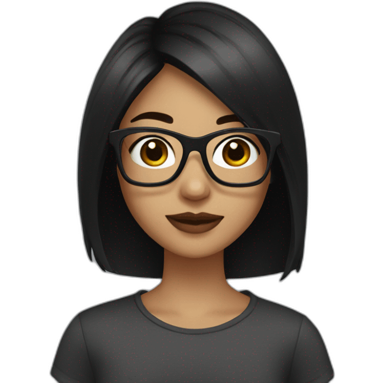 Create me a girl with a square cut, black hair, and square glasses emoji