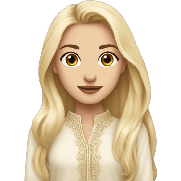 White Blonde girl with long hairs wearing long sleeves shirt kurta top and bare midroff ful size wearing shoes emoji