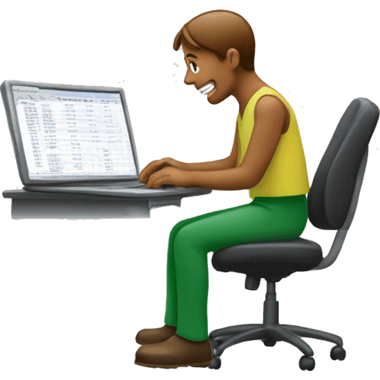 a person sitting at a computer with spreadsheet on screen emoji