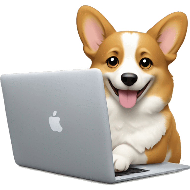 corgi working on a macbook happily emoji