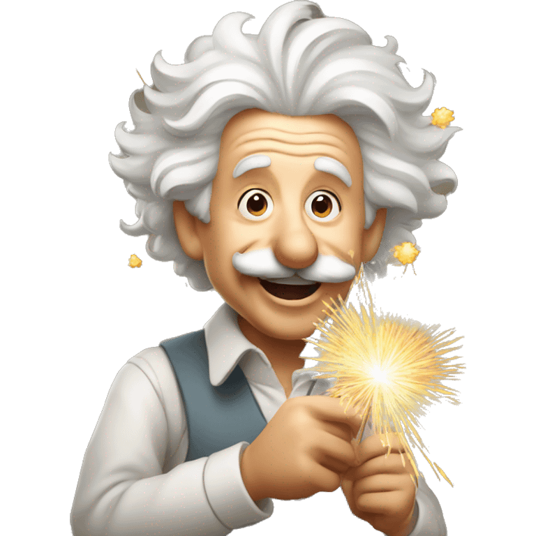 happy albert einstein holding Fireworks  in one hand emoji