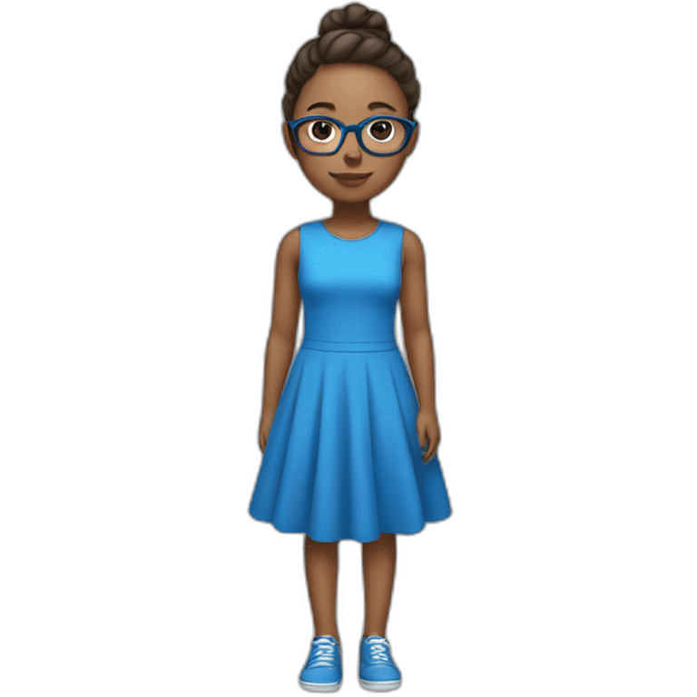 girl wearing a blue dress and glasses full body emoji