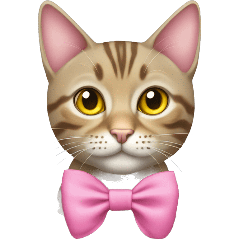 Tabby cat yellow eyes with pink bow emoji