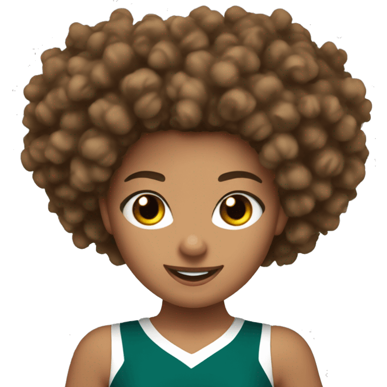 tan Cheerleader curly brown hair holding Pom poms emoji