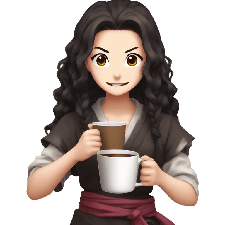 Demon slayer anime Nezuko holding coffee emoji