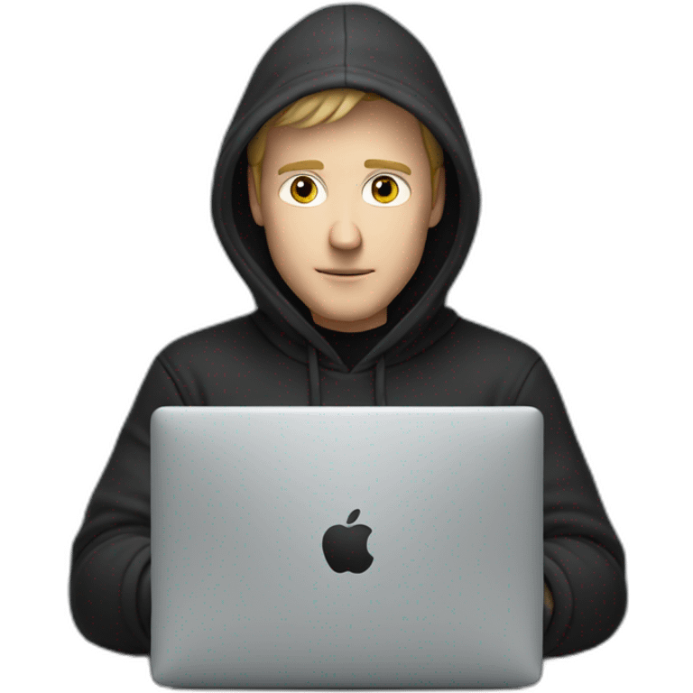 white man typing on apple computer wearing black hoodie emoji