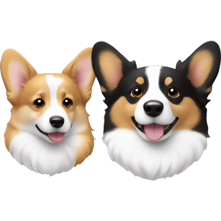 Two corgis. One tan and white. One white black and tan with fluffy tail emoji