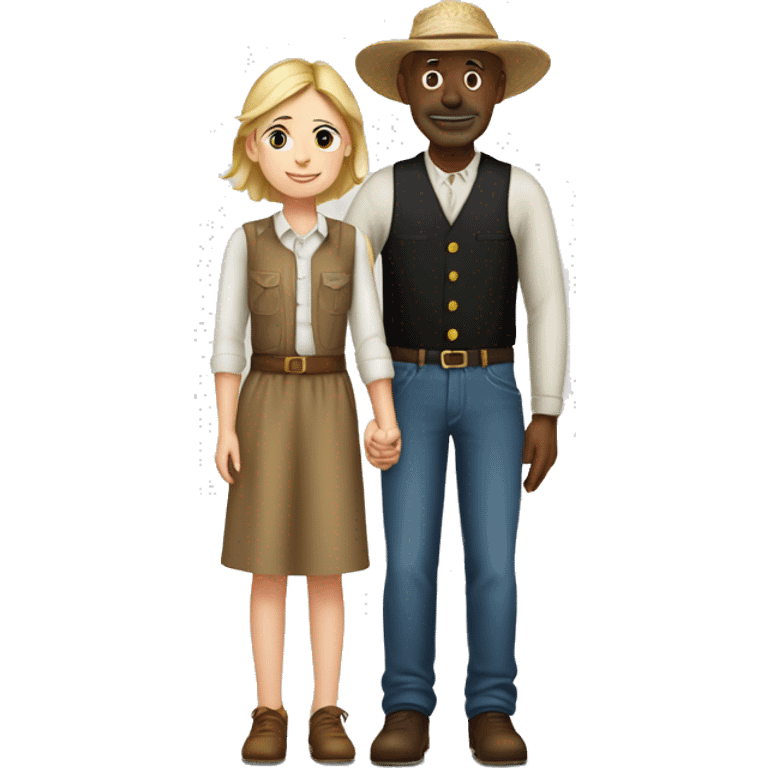 young white female and old black farmer holding hands emoji