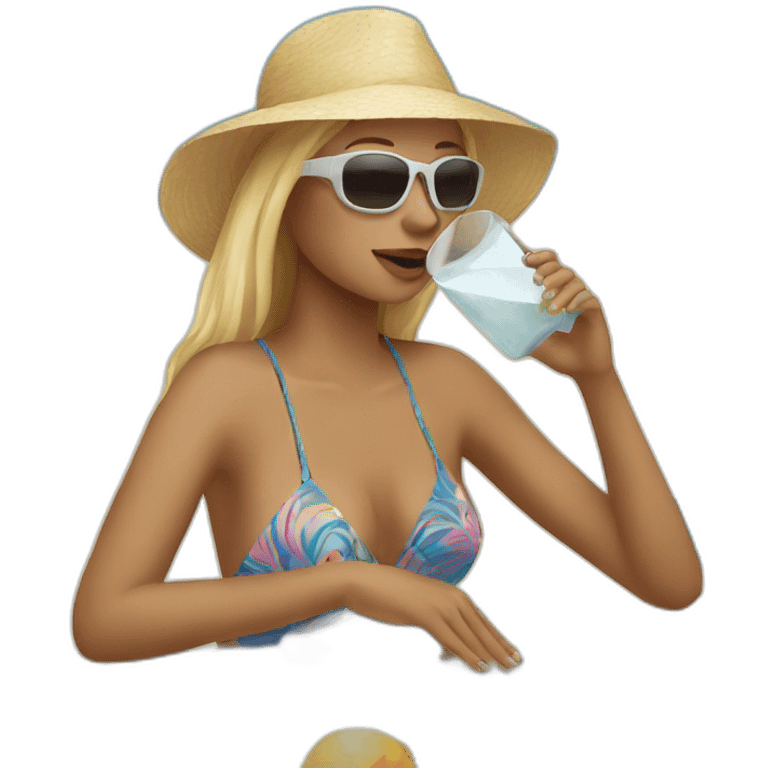 white woman drinking beach emoji