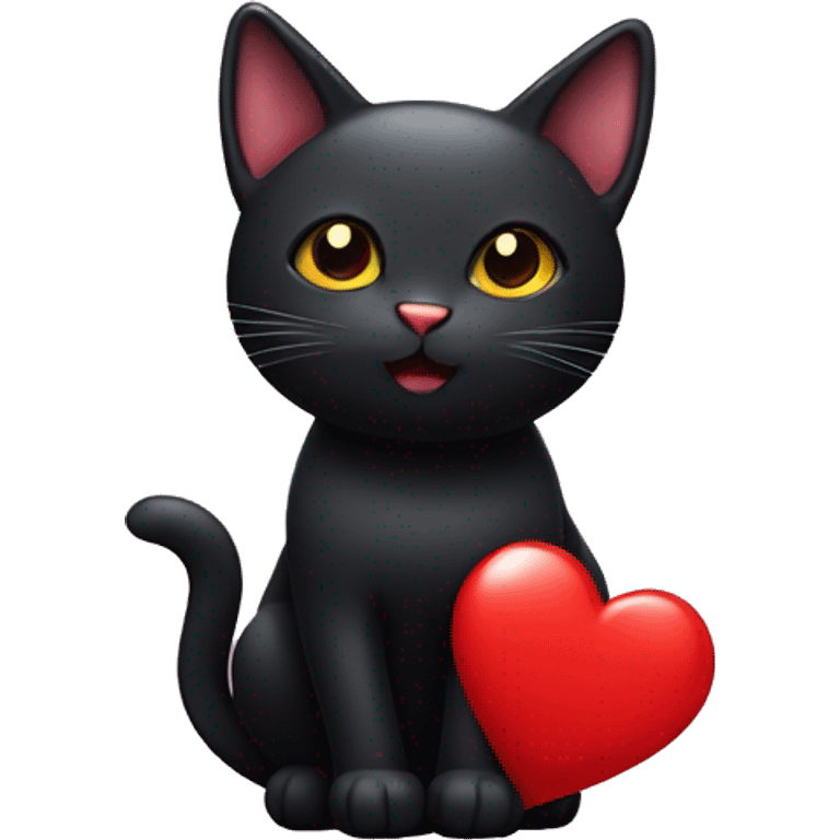 Flirty black cat with small red heart next to ear emoji