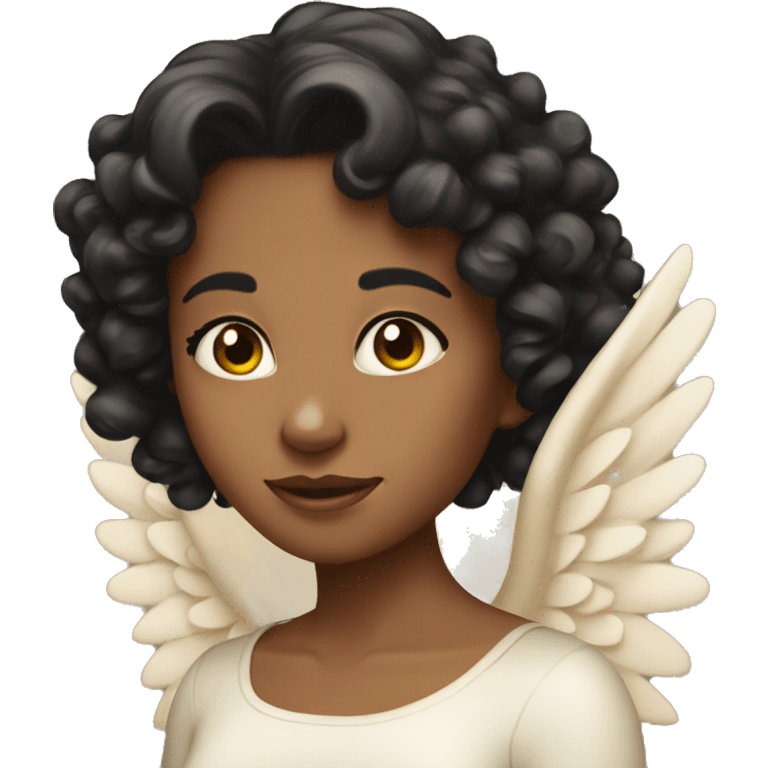 tan angel girl with black curls, pretty, wings emoji