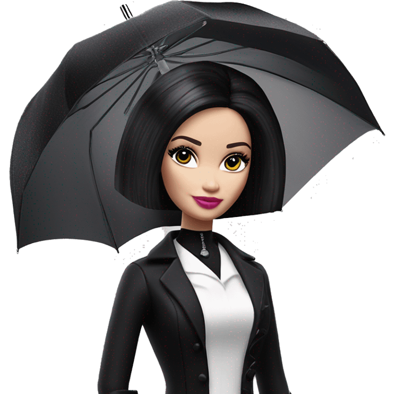 Stunning in the Spotlight Barbie, teen Wednesday Addams,showing off, show full body,accessories  gloves funeral veil umbrella  emoji