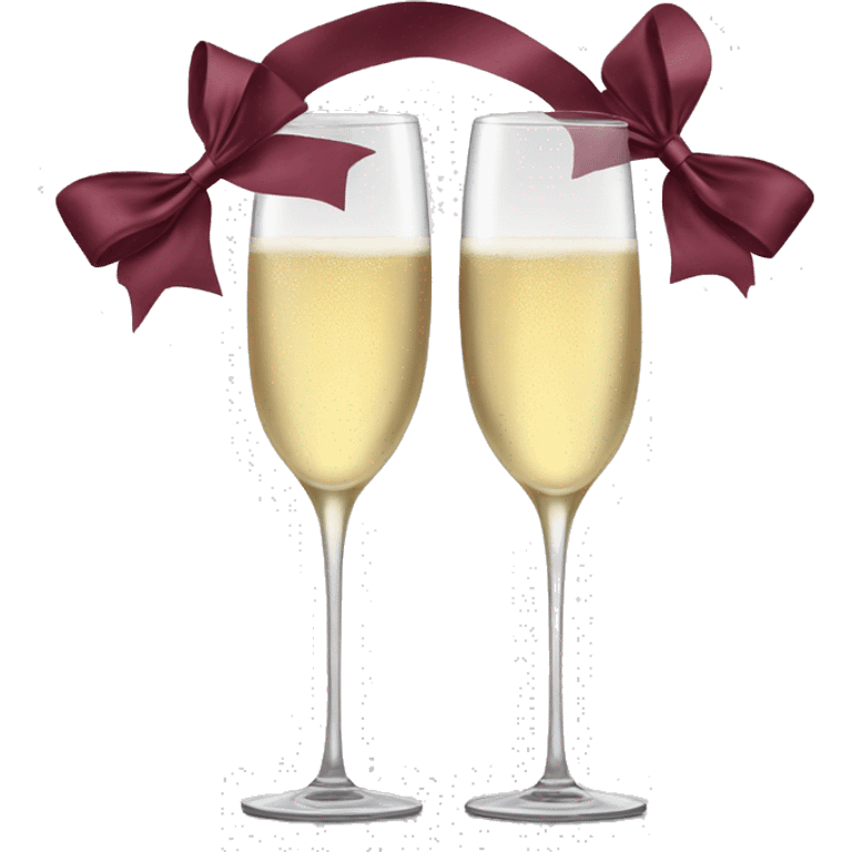 Two glasses of champagne cheering with burgundy bows emoji