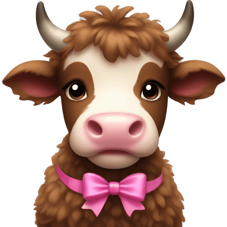 brown fluffy baby  cow with a small pink bow emoji