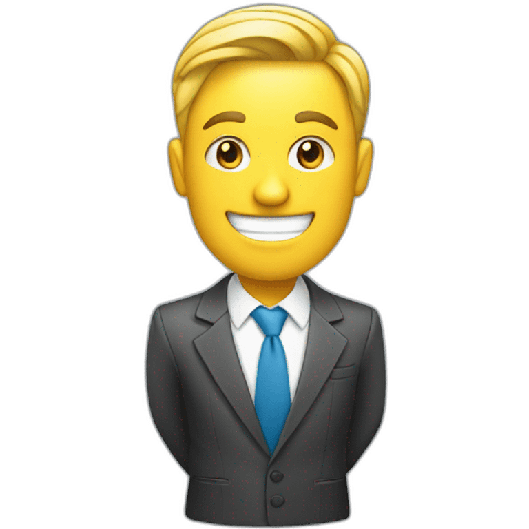 A businessman smile and holding an building in hand emoji