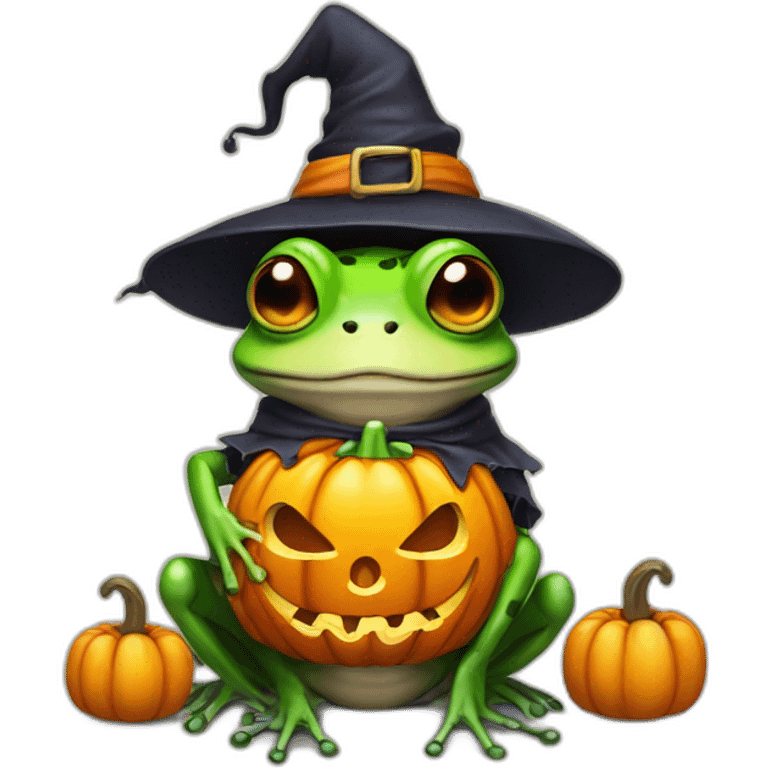 Witch frog with pumpkin with Skeleton outfit emoji