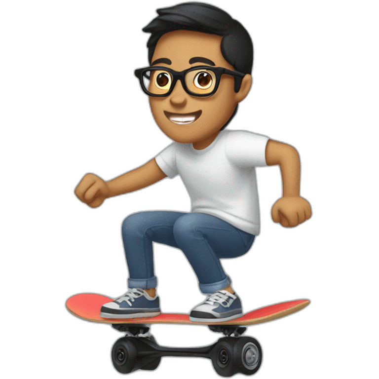 Pilipino guy with glasses riding electric skateboard emoji