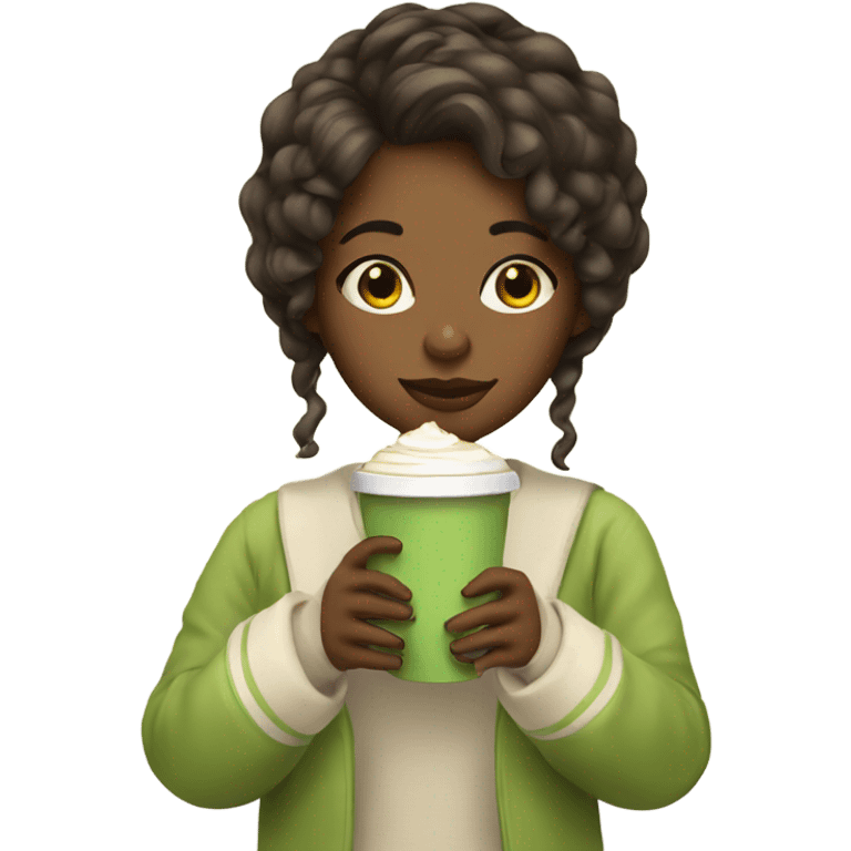 Girl with a matcha latte emoji