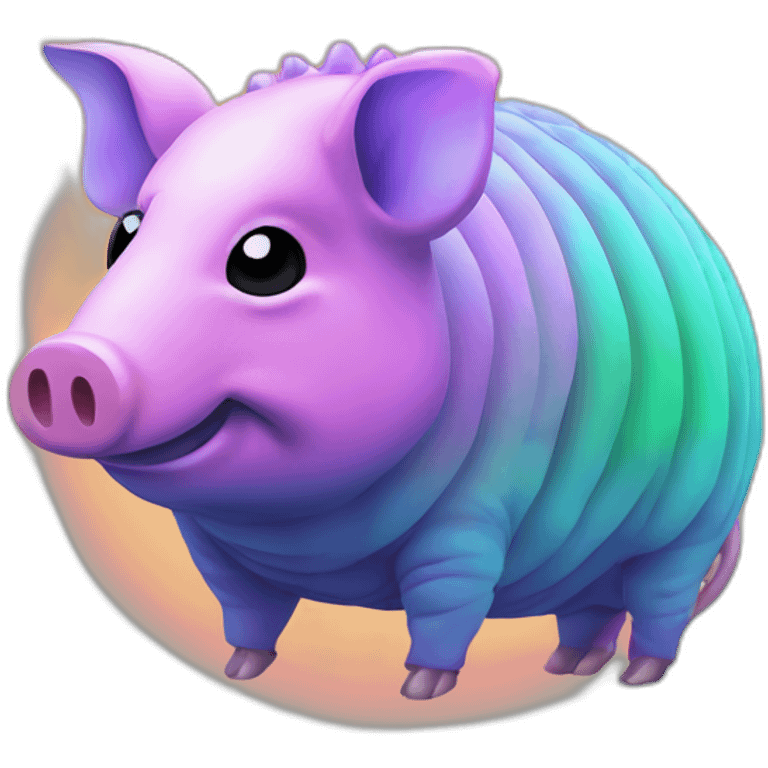 Vaporwave spotted cyan purple green orange gradient pig armadillo cow centipede insect emoji