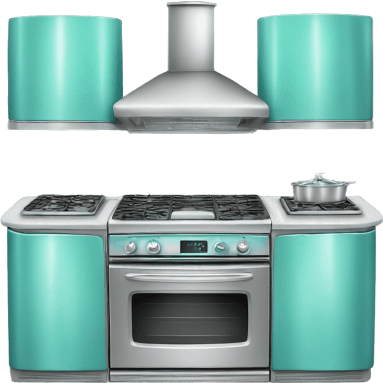 Realistic front facing tiffany blue and silver diamond glitter oven with stove top. emoji