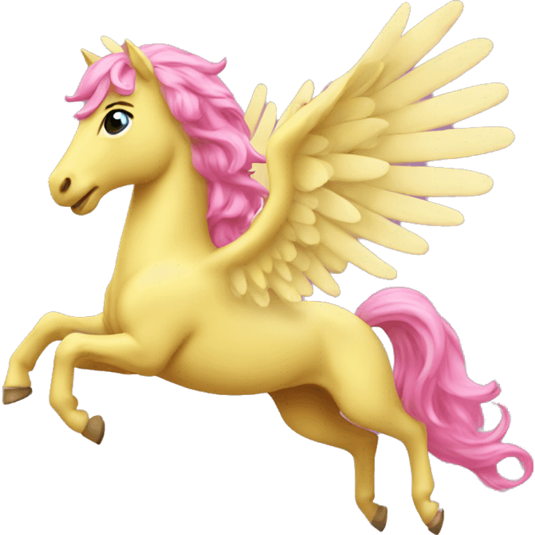 Yellow Pegasus With Pink hair flying emoji