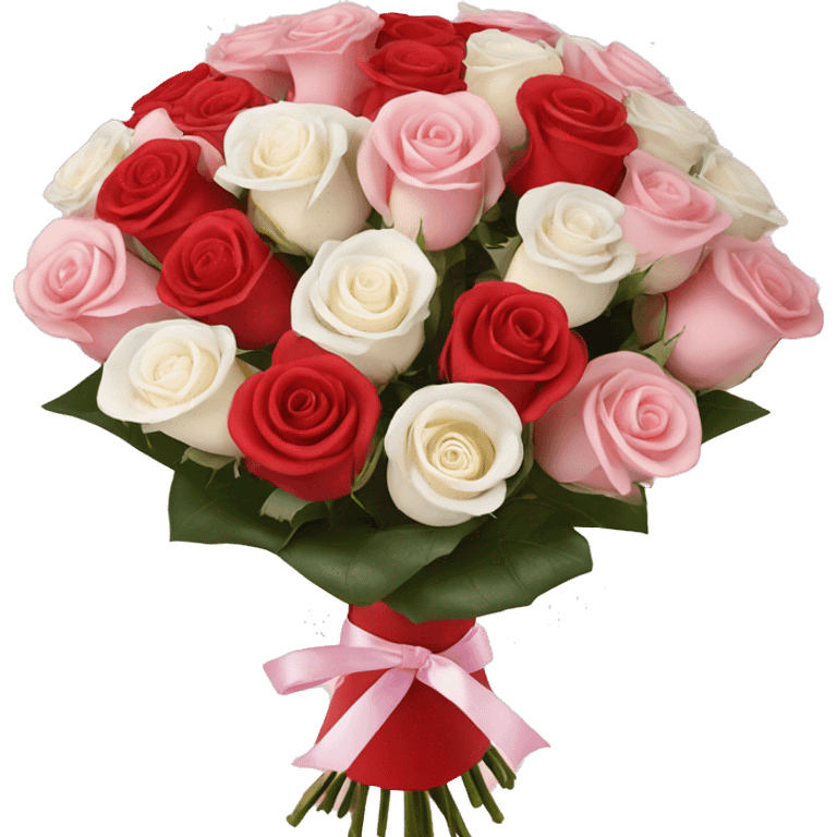 100 red, light pink, and white rose bouquet with light pink wrapping paper emoji