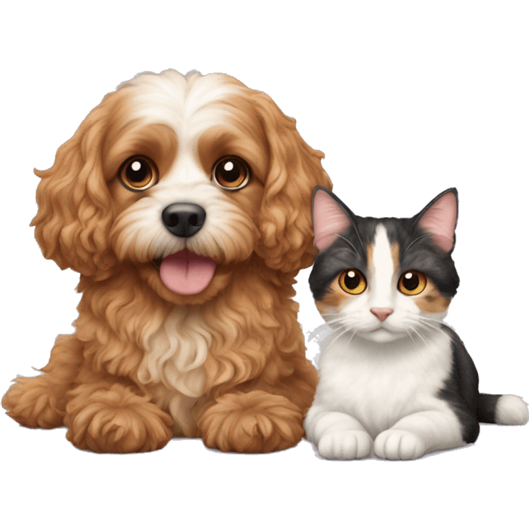 cavapoo dog next to calico cat emoji