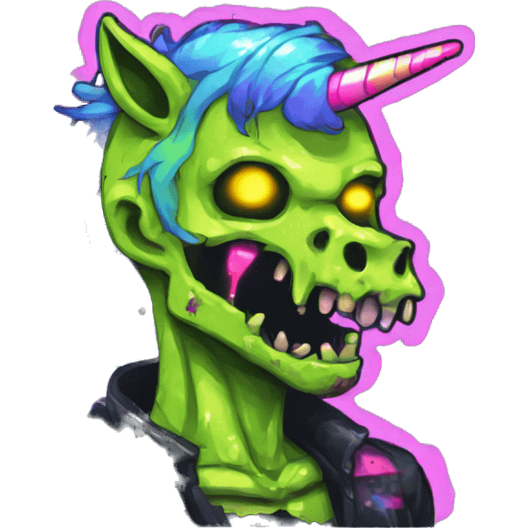 Pixel art of Zombie Vaporwave black holographic oilslick zombie unicorn yellow caution tape emoji