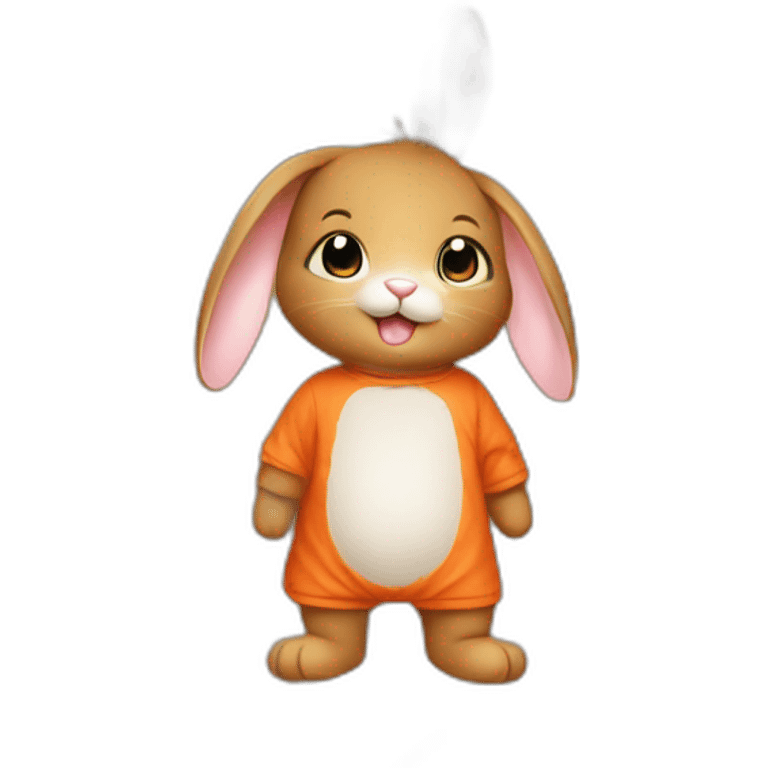 cute brown baby rabbit dressed with carrots printed on his pajamas emoji