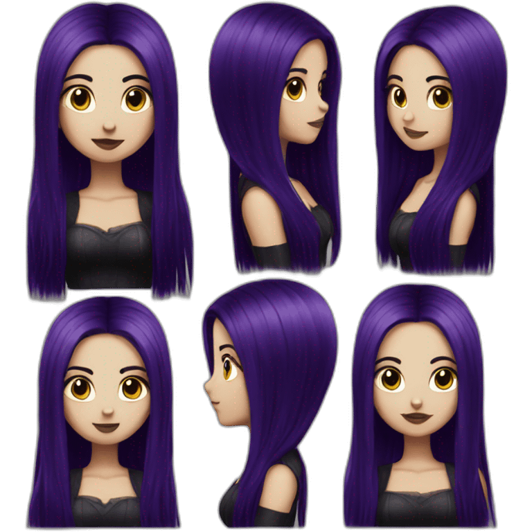 gothic girl long dark black and purple hair emoji