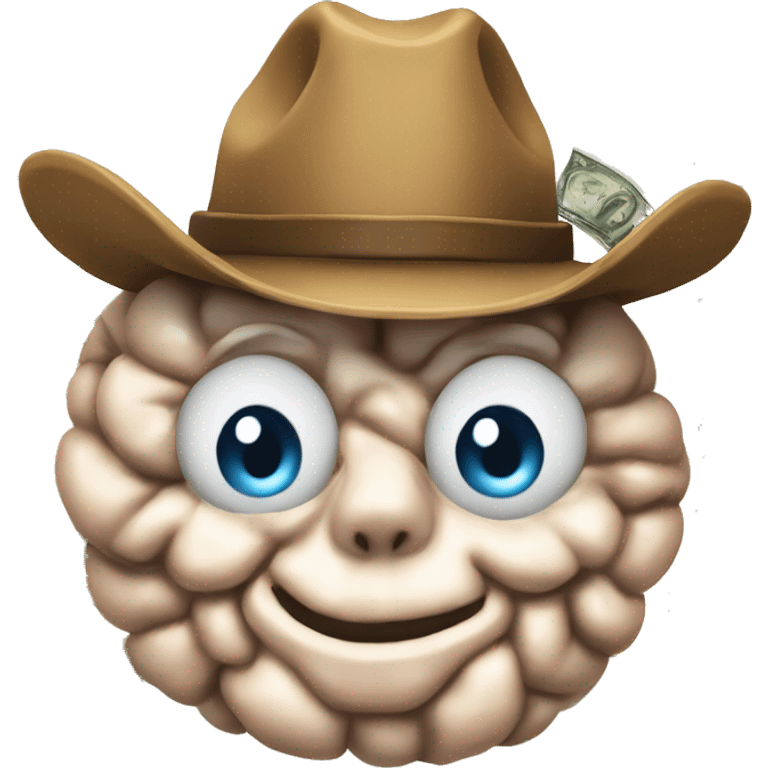 brain wearing a cowboy hat and sticking out money to emoji