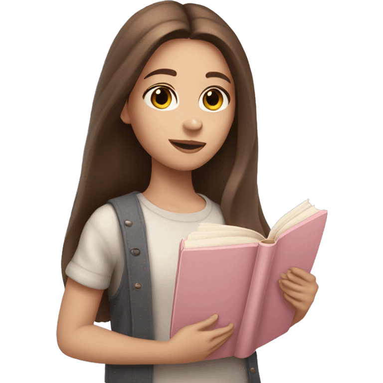 girl with fair skin and long brown hair holding a closed pale pink book emoji