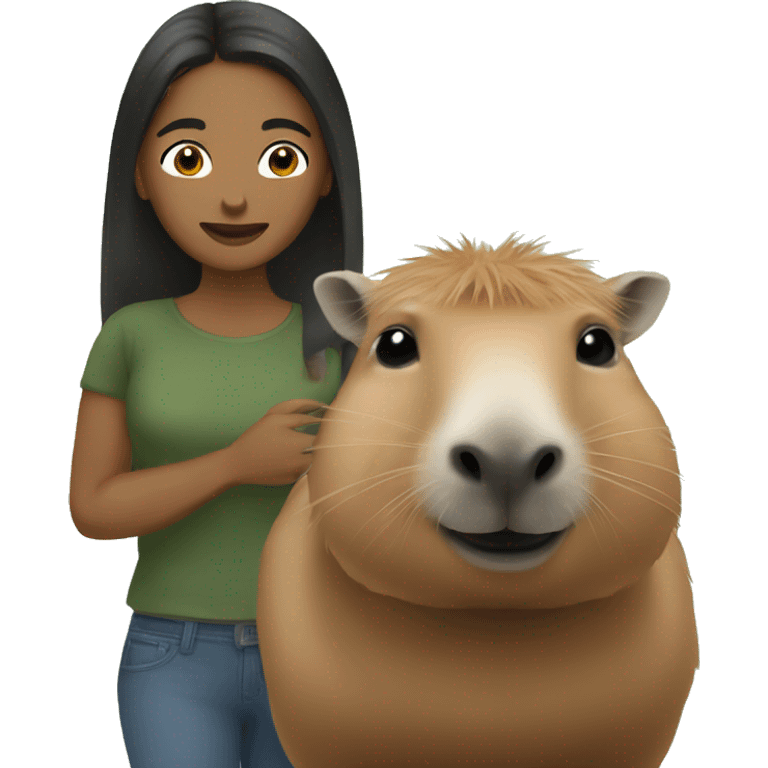 woman taking picture with a capybara emoji