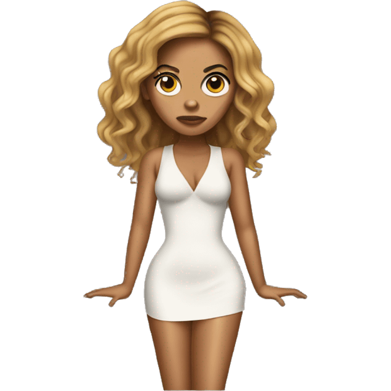 Full-body Beyonce with a big head with sad face emoji