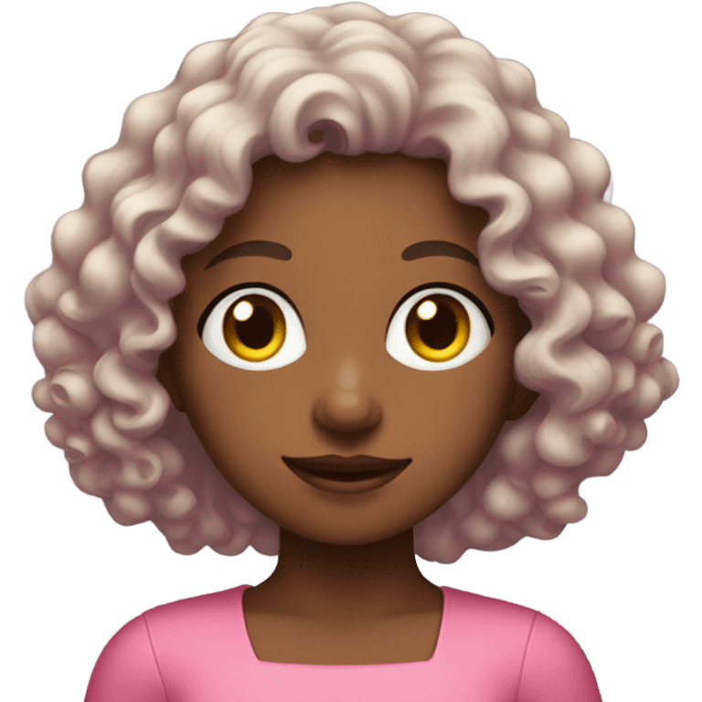 Curly hair girl with a pink dress  emoji