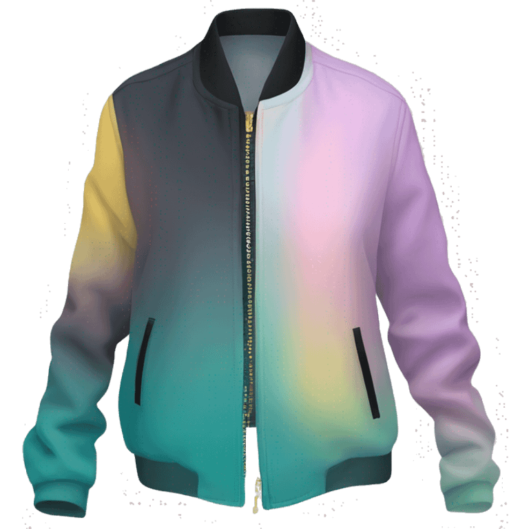 Realistic isolated side view of a pastel purple,dark turquoise ,pastel yellow and pastel pink ombre open fashion jacket. emoji