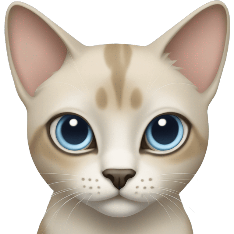 Thai breed adult cat with a light cream-brown body, dark gray nose and face, ears, and paws. sharp ears, and striking light blue eyes  emoji