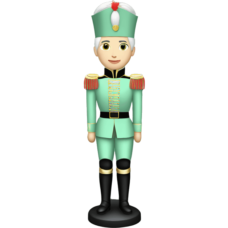 Realistic full length body Caucasian coquette pastel mint green female nutcracker soldier with mint hair. emoji