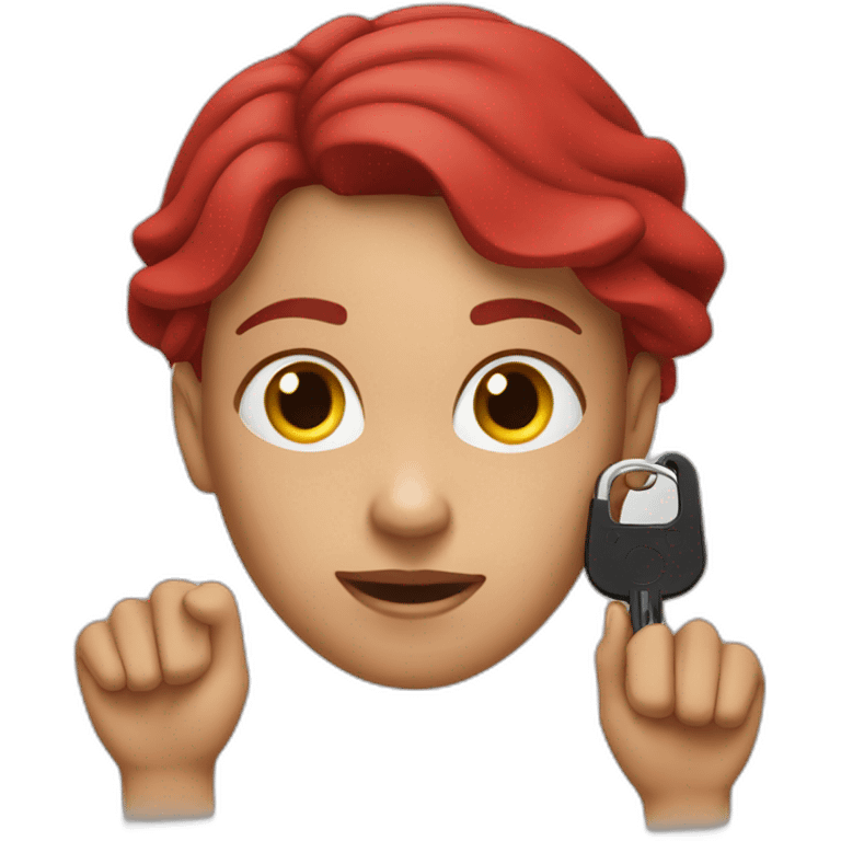 Red young woman loosing her car keys emoji