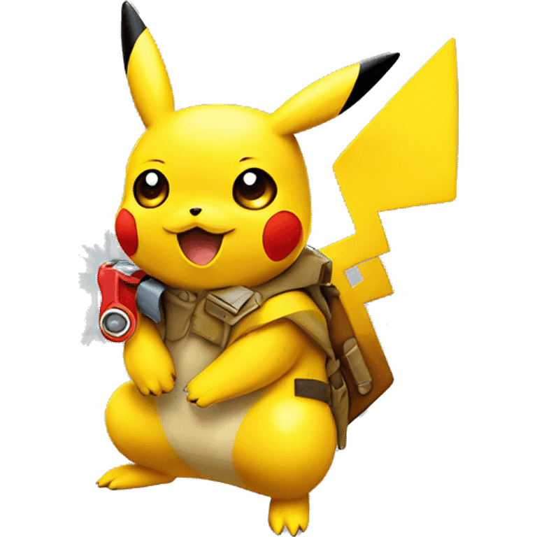 Pikachu with dollar launcher toy emoji