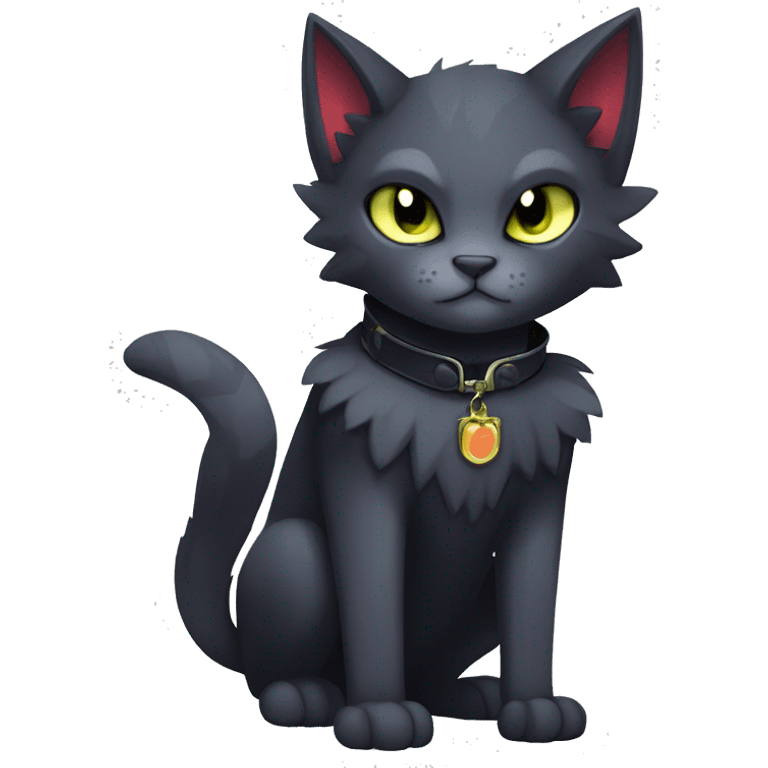 cool edgy fantasy dark-shadow-themed animal vampiric cat hybrid Fakemon  with a collar full body emoji