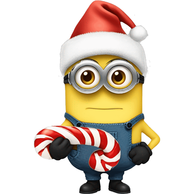 A minion hold a candy cane and Has a christmas mütze emoji