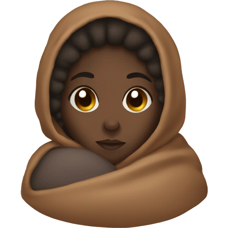 Black girl sleeping in brown blanket emoji