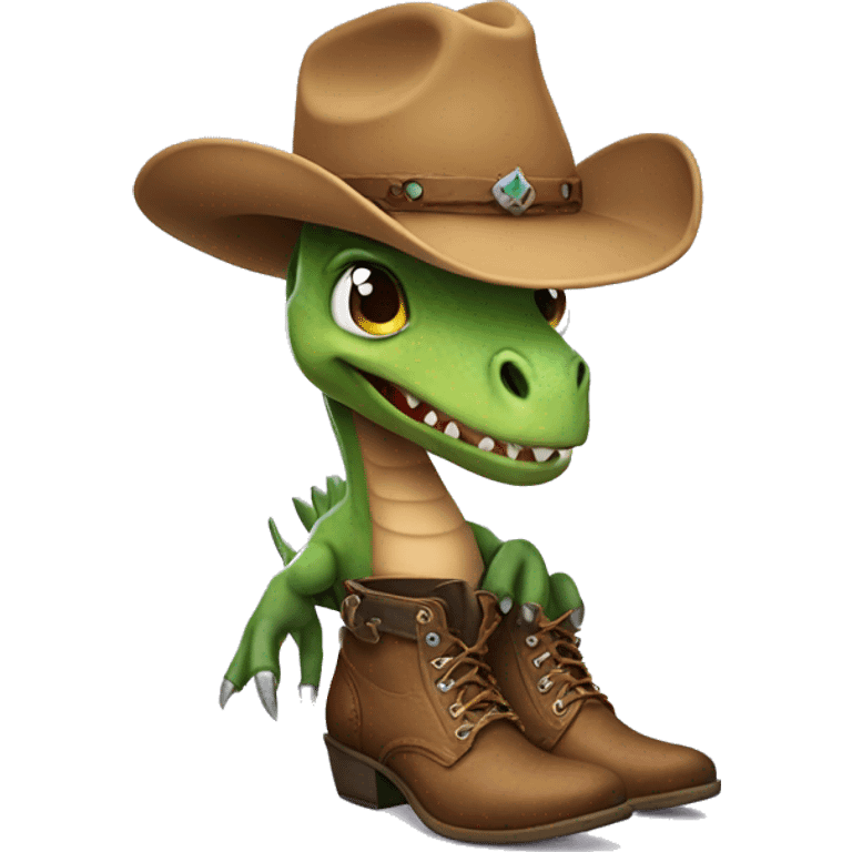 Dinosaur wearing western boots on his feet  emoji