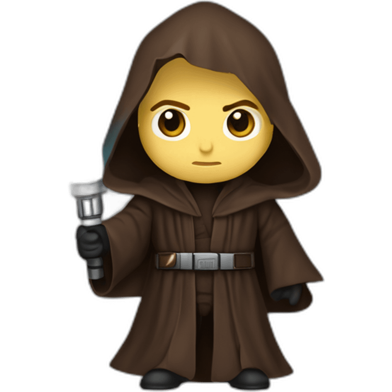 Dark side anakin skywalker (yellow-red iris eyes) (brown hooded robe) (portrait, front facing) (blue lightsaber) emoji