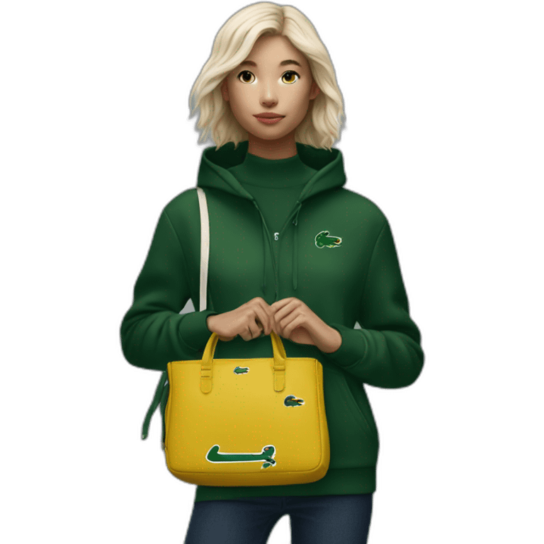 Lacoste bag girl with black lacoste hoodie emoji