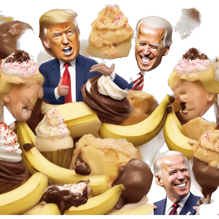 Donald Trump and Joe Biden sharing a giant banana split sundae emoji