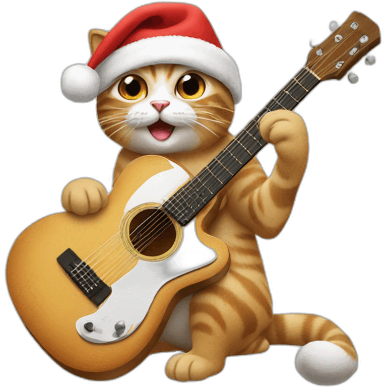 cat in santa hat playing guitar emoji