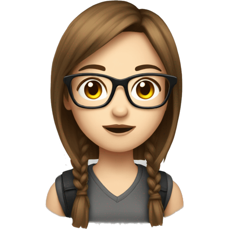 Gamer gir, brown hair, fringe, raund glasses emoji